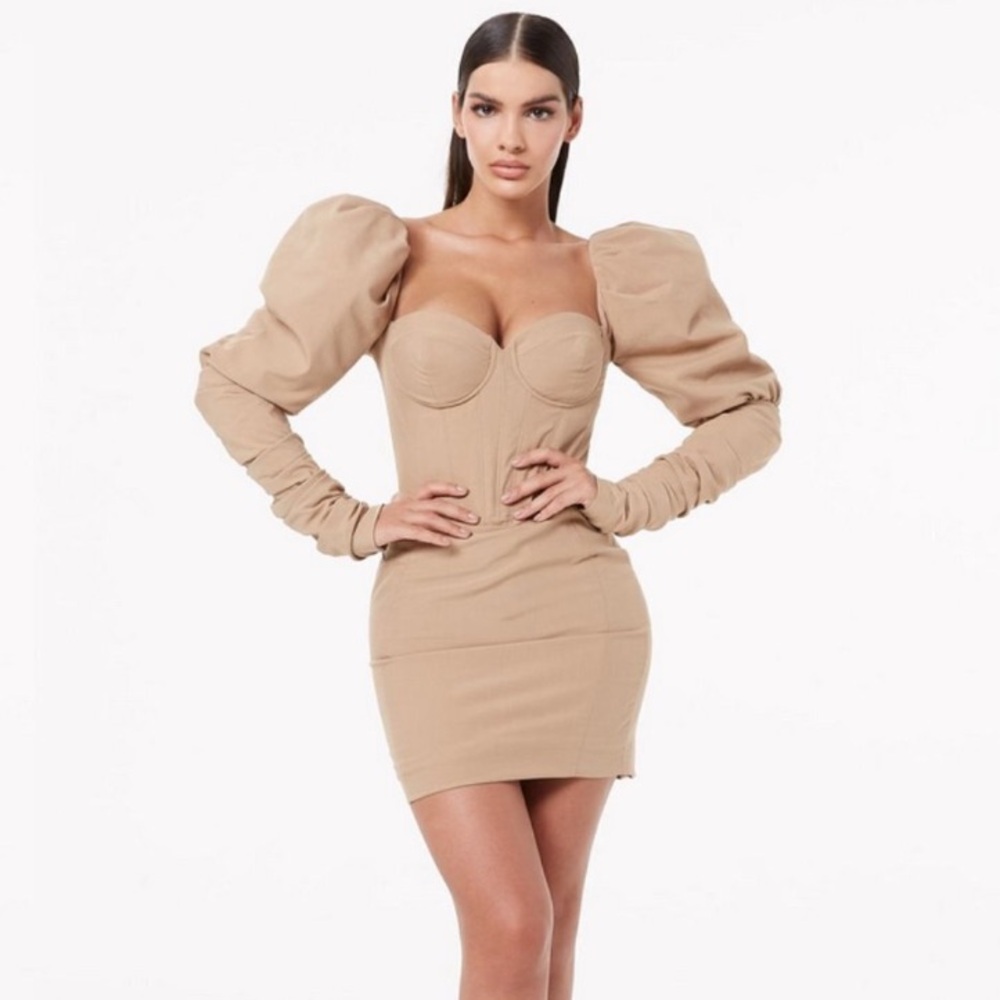 Mimii corset Tudor sleeve mini Tan Dress